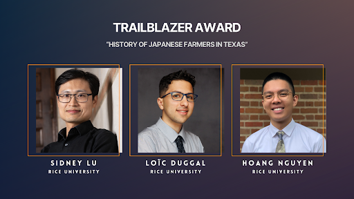 Screenshot from the TDL 2024 awards ceremony honoring Sidney Lu, Loïc Duggal and Hoang Nguyen.