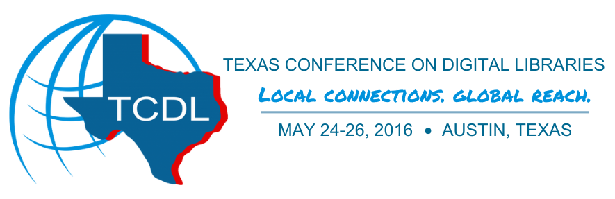 Logo for 2016 Texas Conference on Digital Libraries (TCDL).