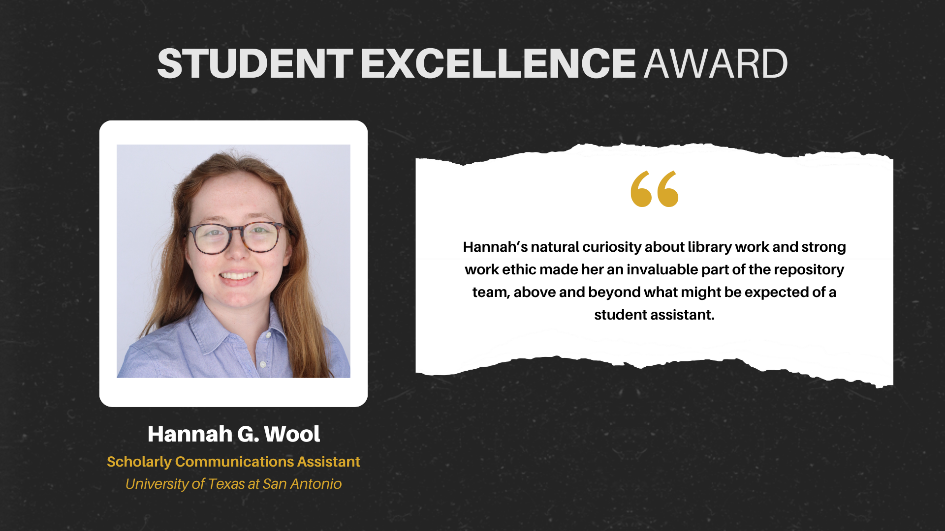 Screenshot from the TDL 2025 awards ceremony honoring Hannah G. Wool.