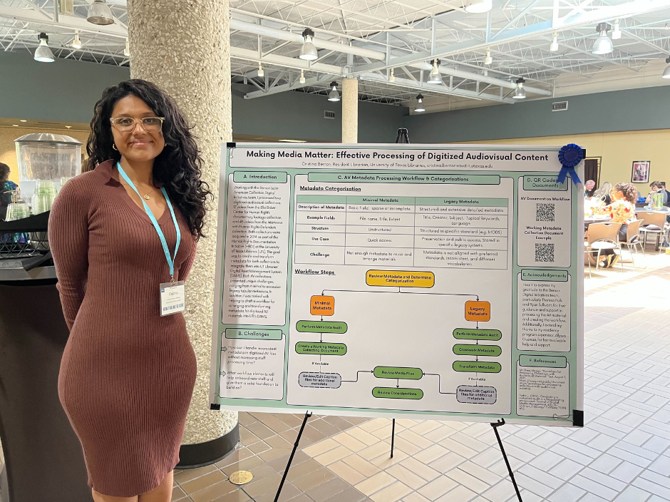 Photo of Cristina Berron next to her TCDL 2025 poster