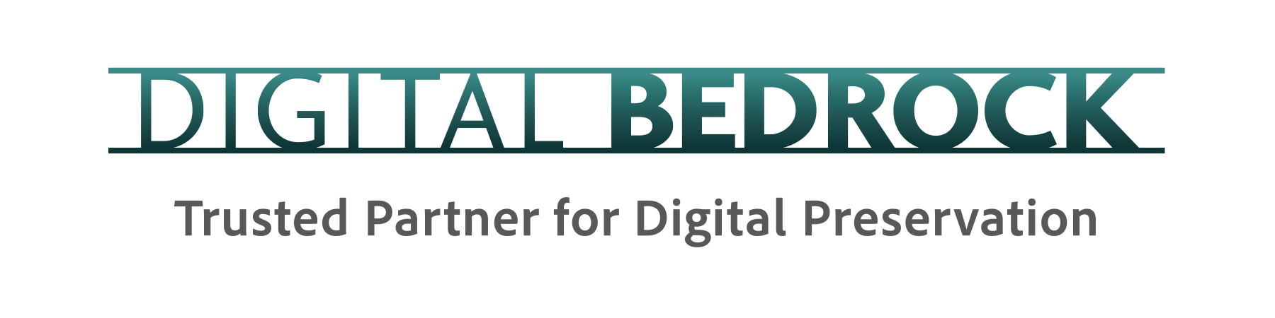 Logo with teal text: 'DIGITAL BEDROCK,' and below in gray, 'Trusted Partner for Digital Preservation.' Professional and reliable tone.